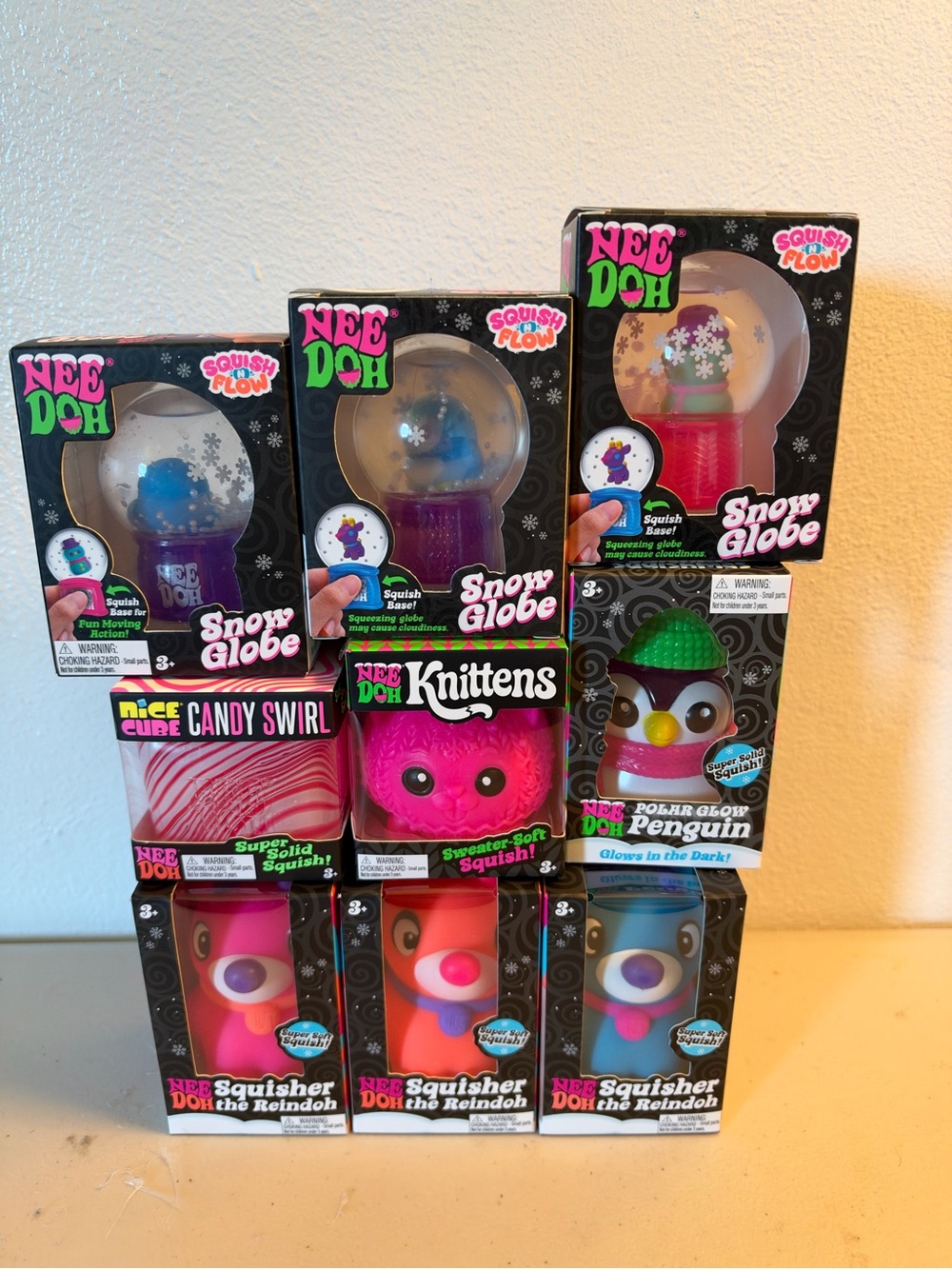 NeeDoh Kids Snow Globe & Squishy Toy Set - Pink, Blue, Green